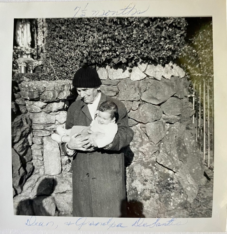 Dean at 7 1/2 months with Luigi in the Grotto of the Blessed Virgin Mother, Mount Angel Abbey